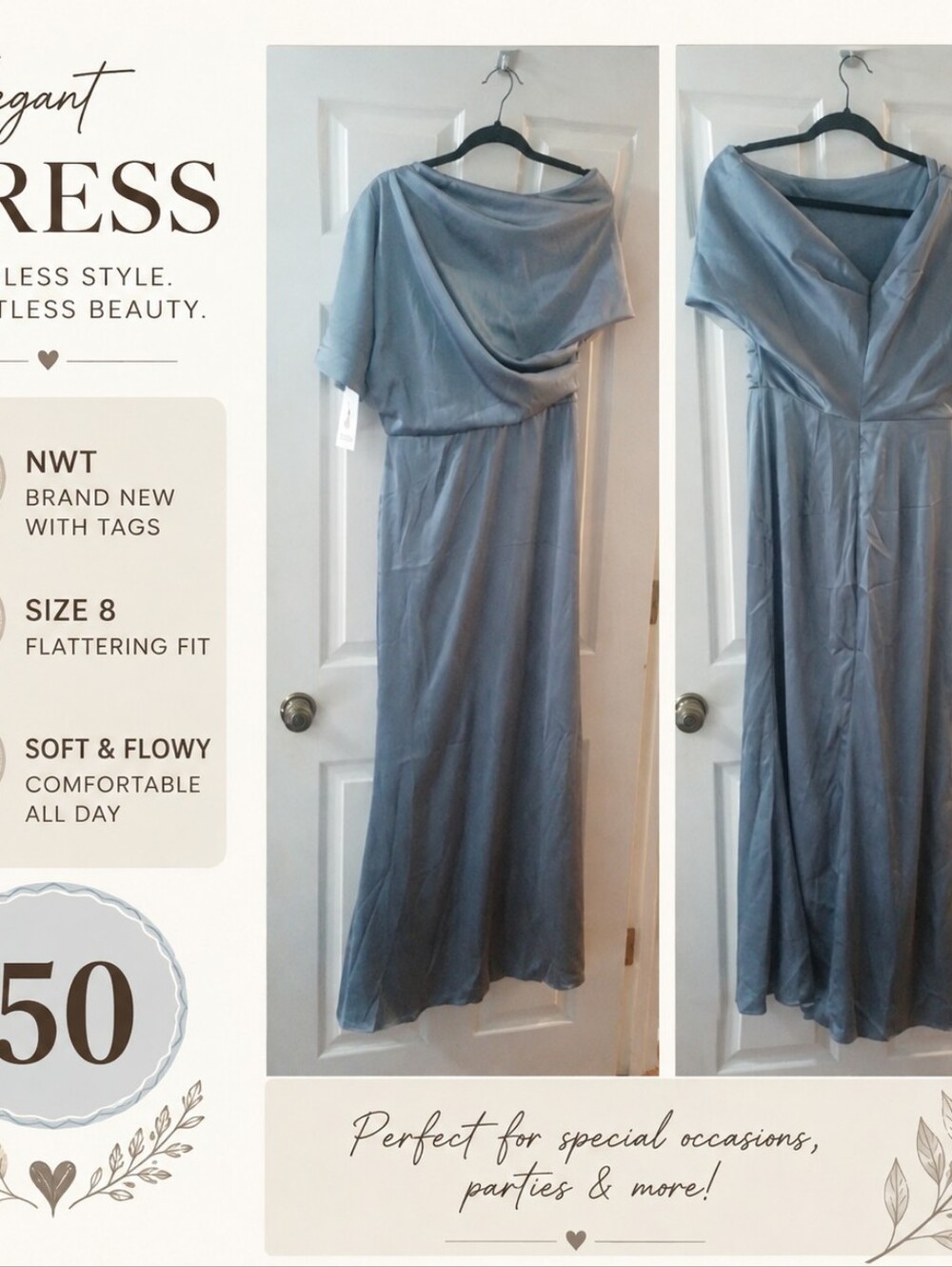 Elegant One-Shoulder Grey Satin Maxi Dress
